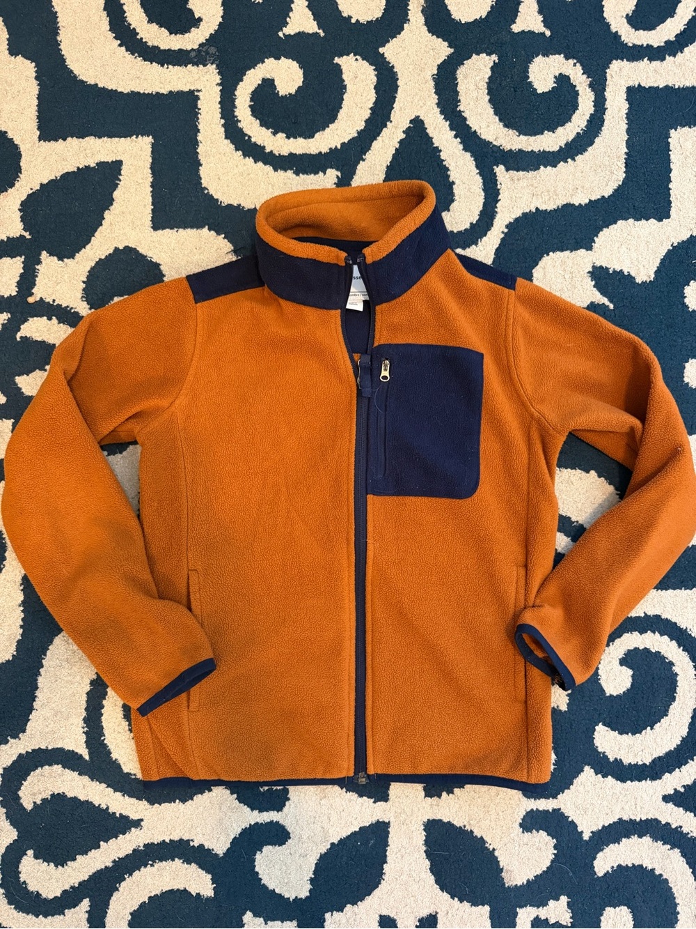 Amazon Essentials Orange Fleece Jacket with Navy Contrast